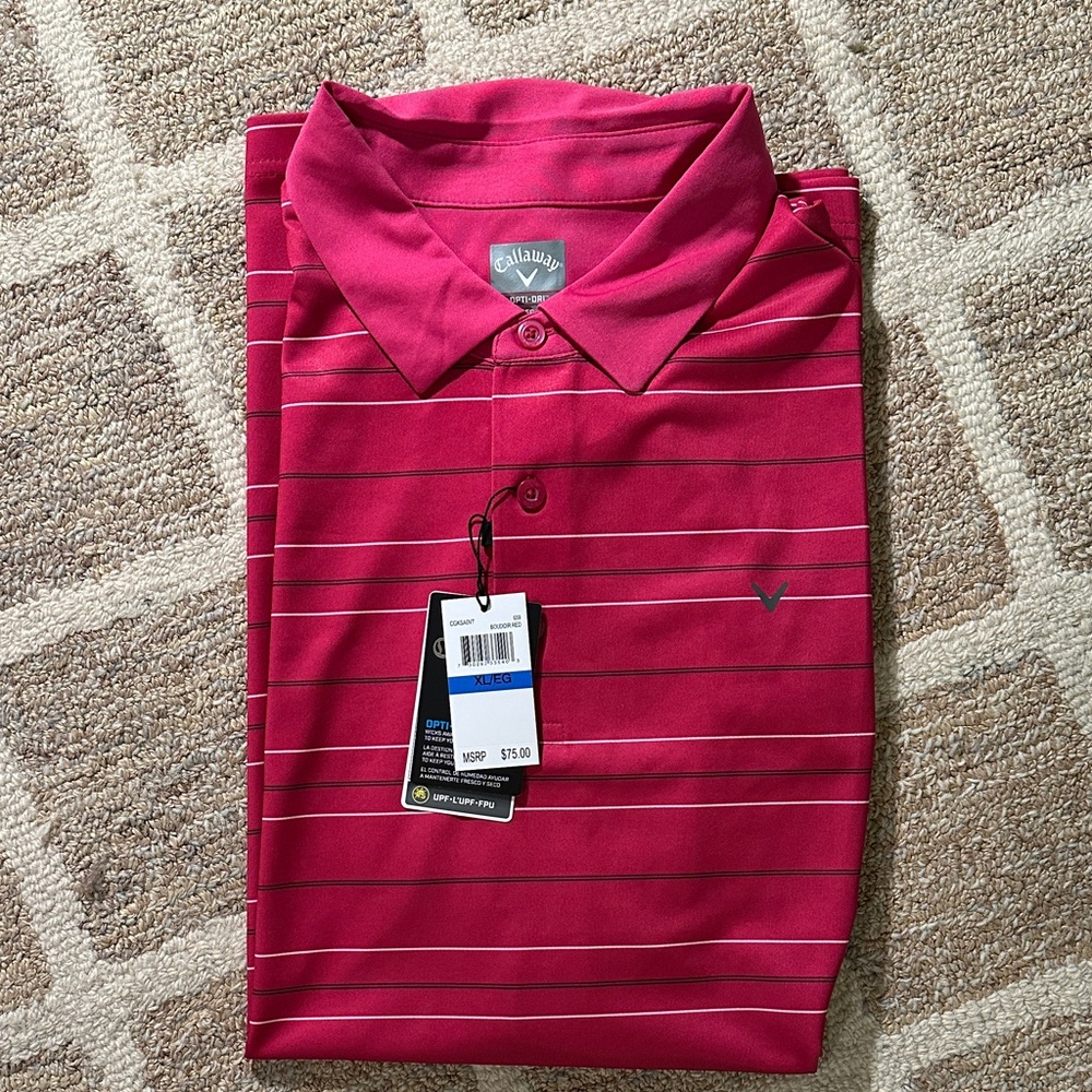 NWT Callaway Men's Striped Polo in Vibrant Pink